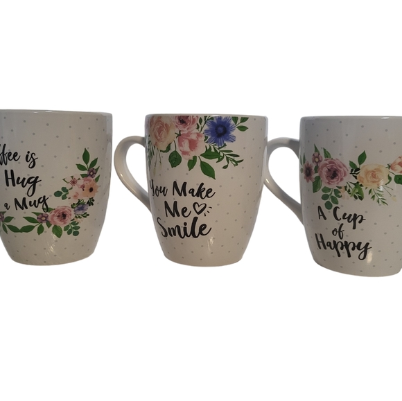 Three Coffee Cups is a Hug& Make me Smile & A cup of Happy  Set 3. - Picture 4 of 9